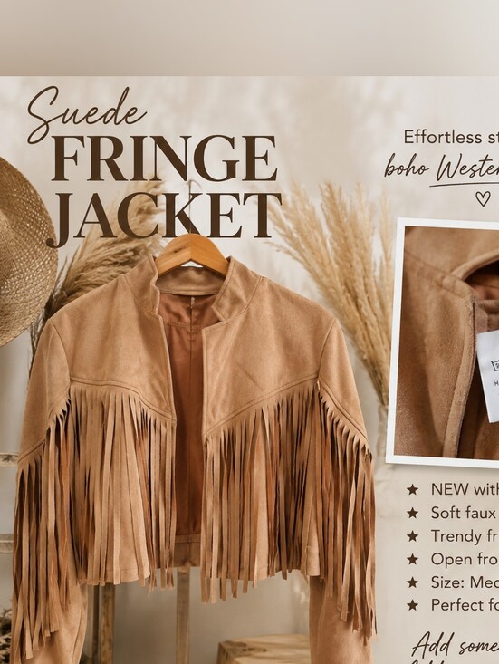 Jackets & Blazers - Maje Tan Suede Fringe Jacket